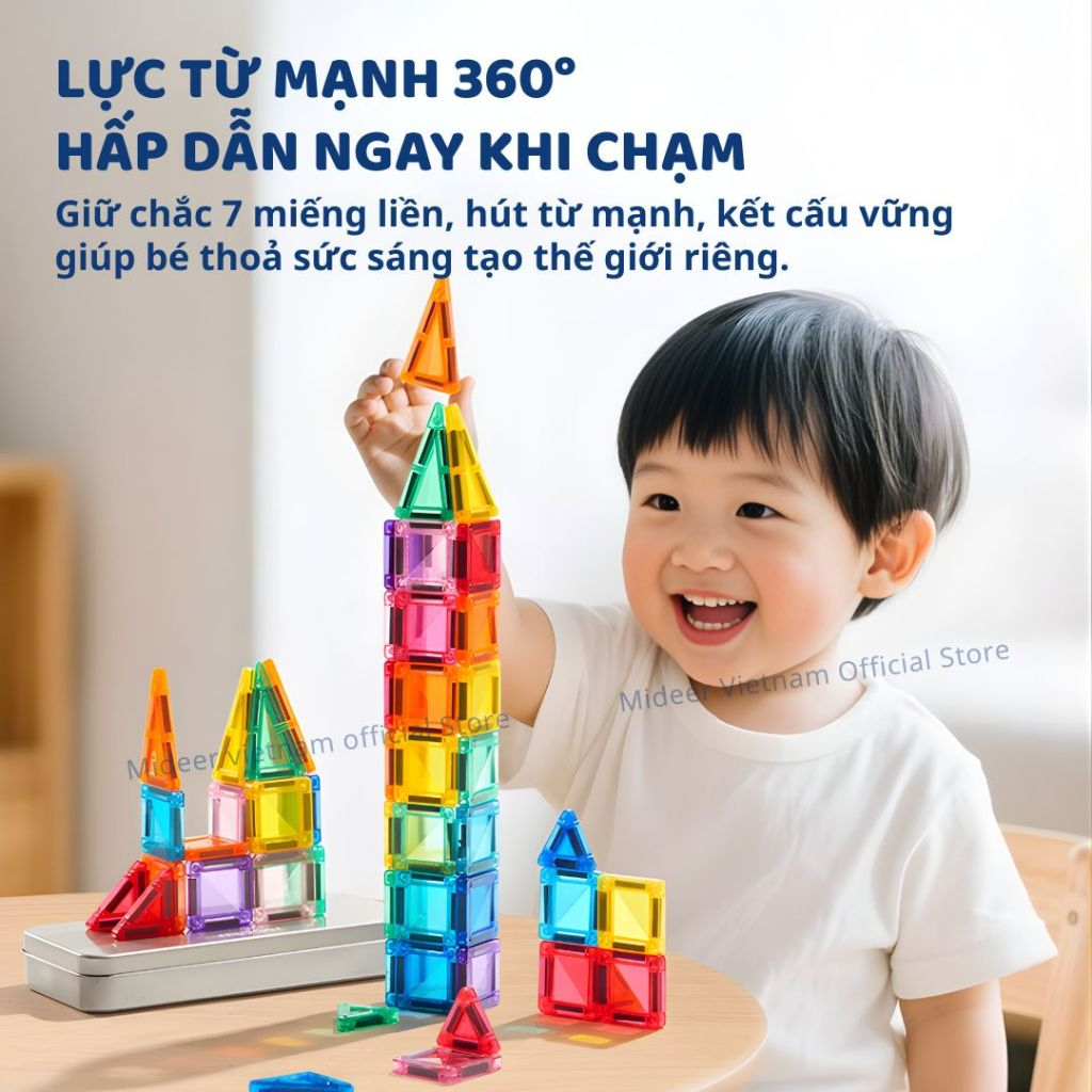 Đồ Chơi Xếp Hình Nam Châm Mini Mideer Colorful Magnetic Tiles 66 Chi Tiết 3+