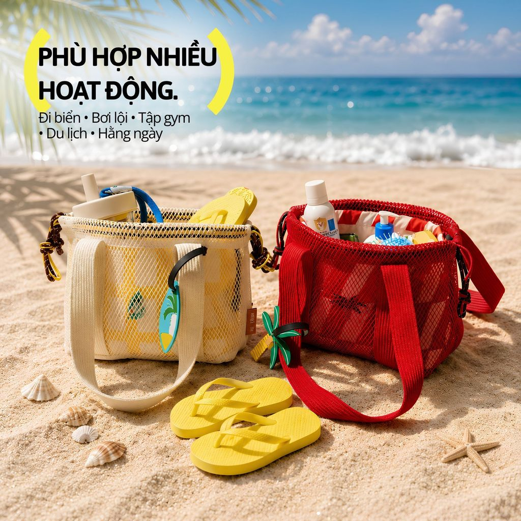 Túi Đi Biển Dây Rút Đa Năng 2In1 Size S Hugz Air Mesh Duo Carryall - Sunshine Vacation