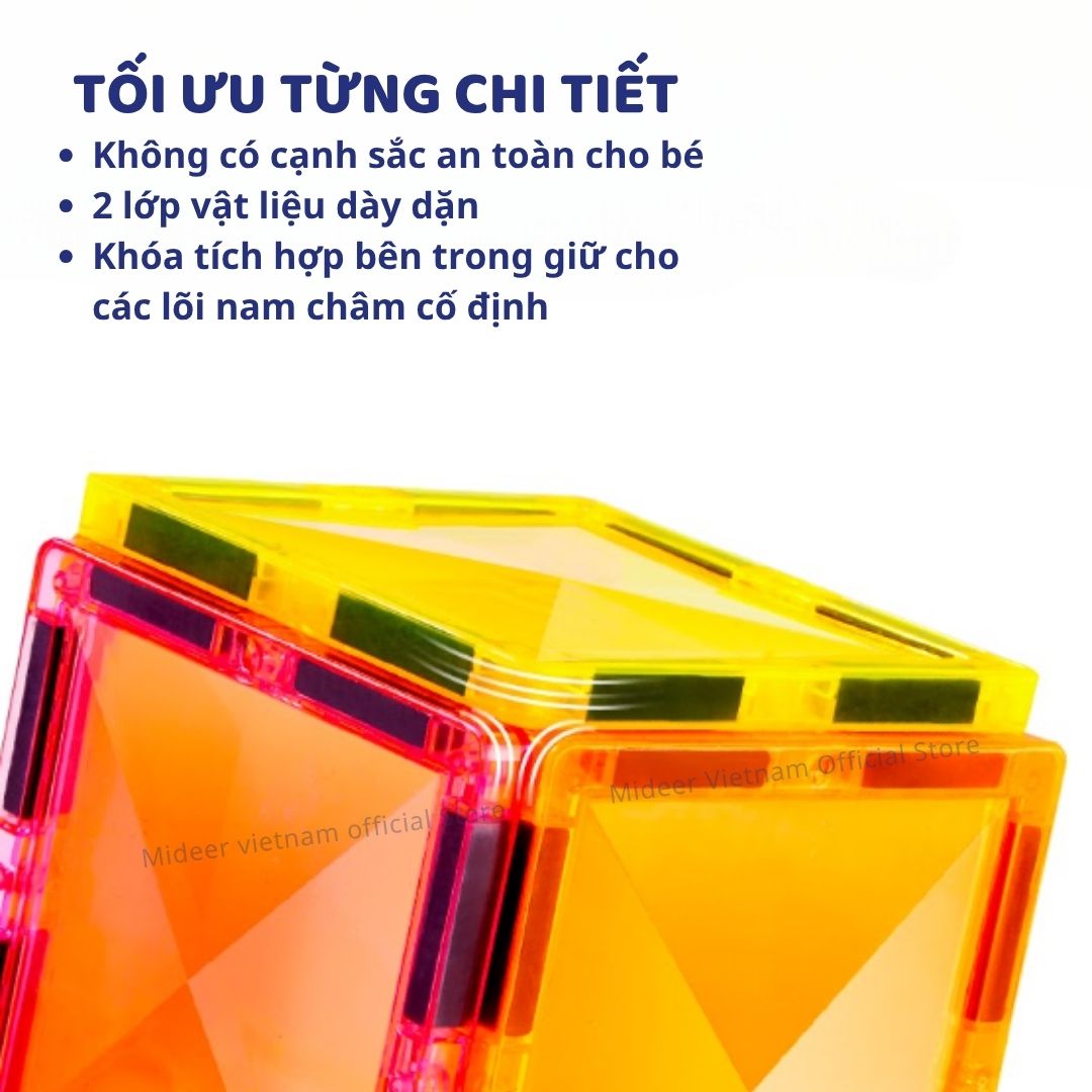 Đồ Chơi Xếp Hình Nam Châm Cho Bé Mideer Colorful Magnetic Tiles 160 Chi Tiết 3+