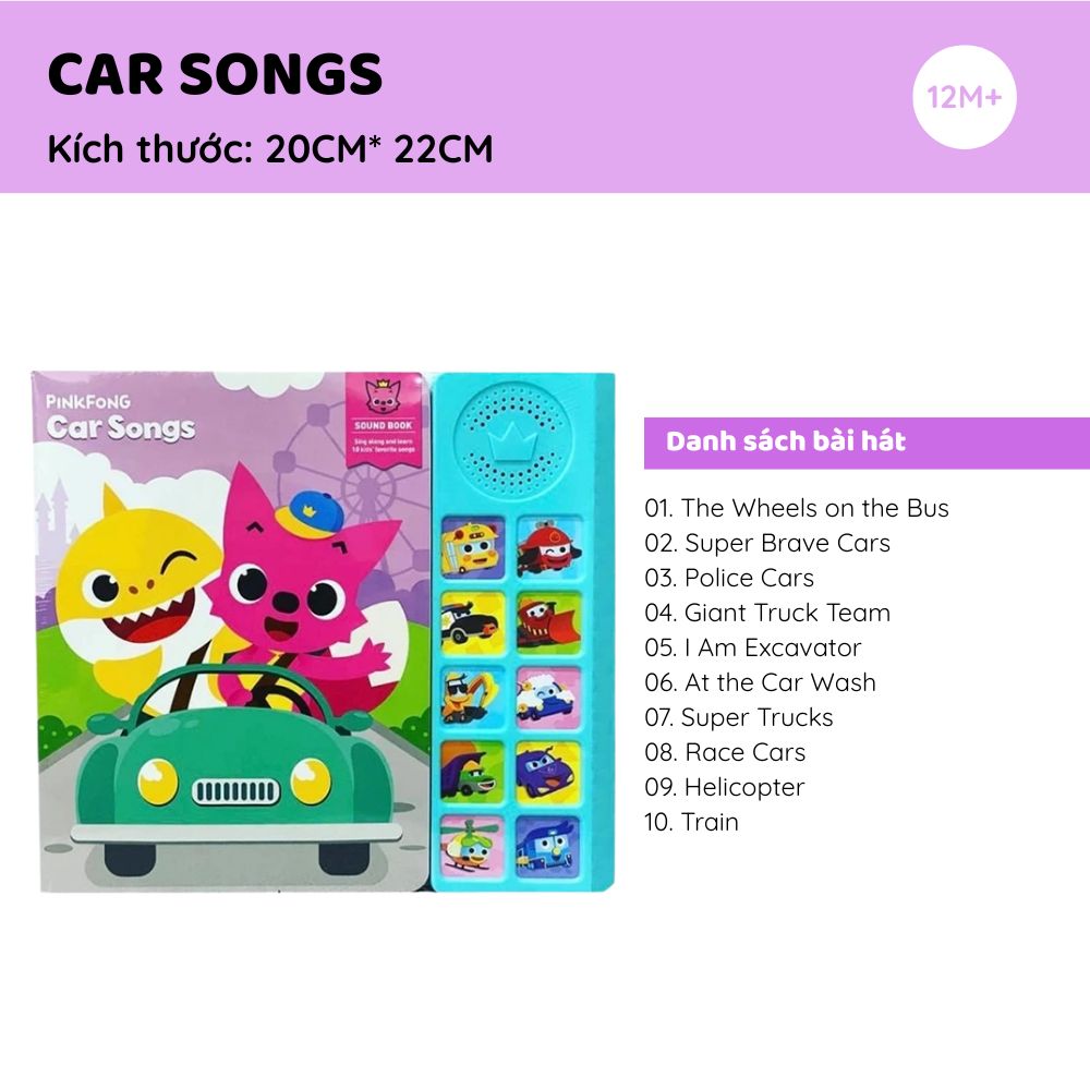 Sách Âm Thanh Cho Bé Chính Hãng Pinkfong Car Songs Sound Book 1+