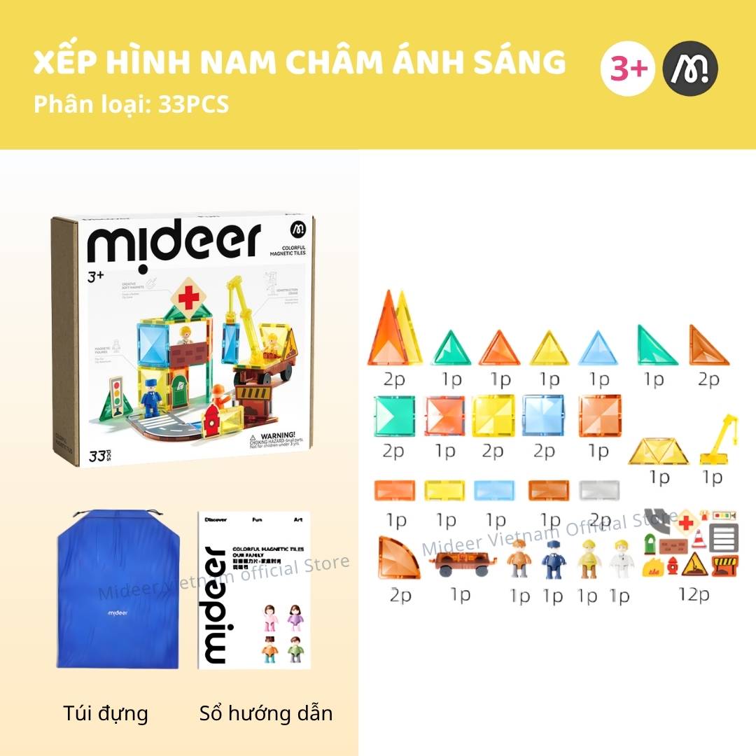 Đồ Chơi Xếp Hình Nam Châm Công Trường Mideer Colorful Magnetic Tiles 33 Chi Tiết 3+