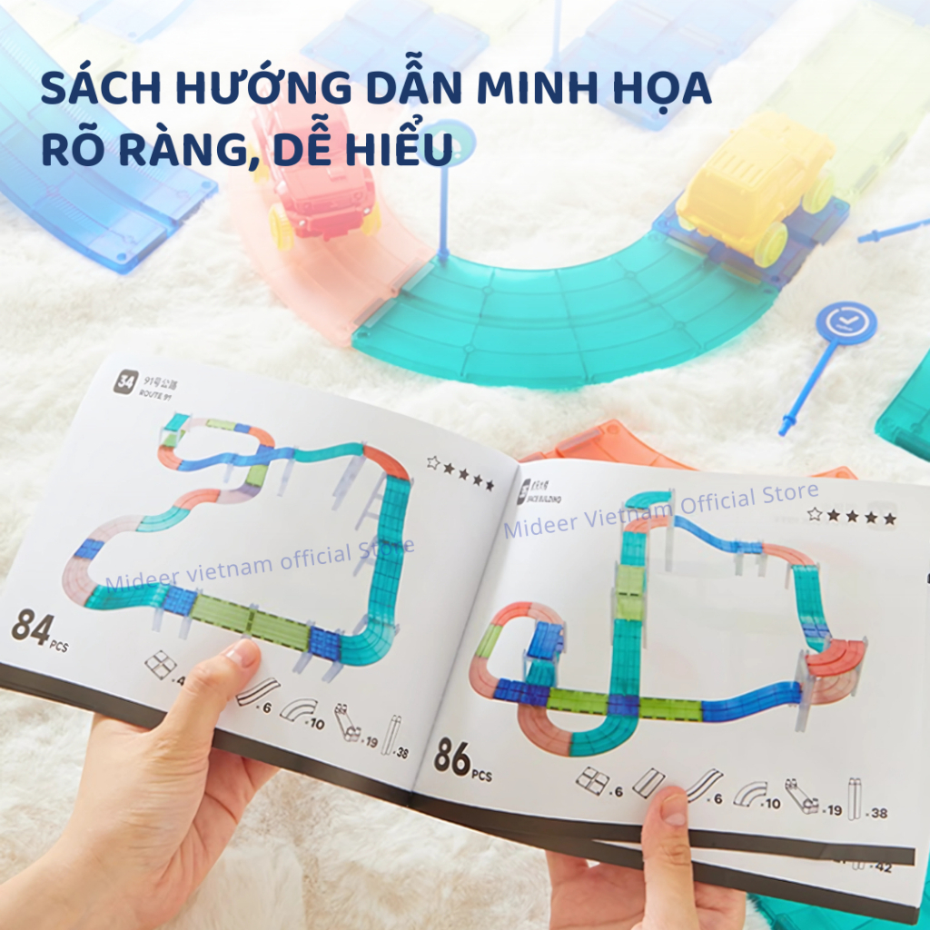Đồ Chơi Nam Châm Lắp Ráp Đường Đua Xe Mideer Magnetic Transportation Tiles 3+