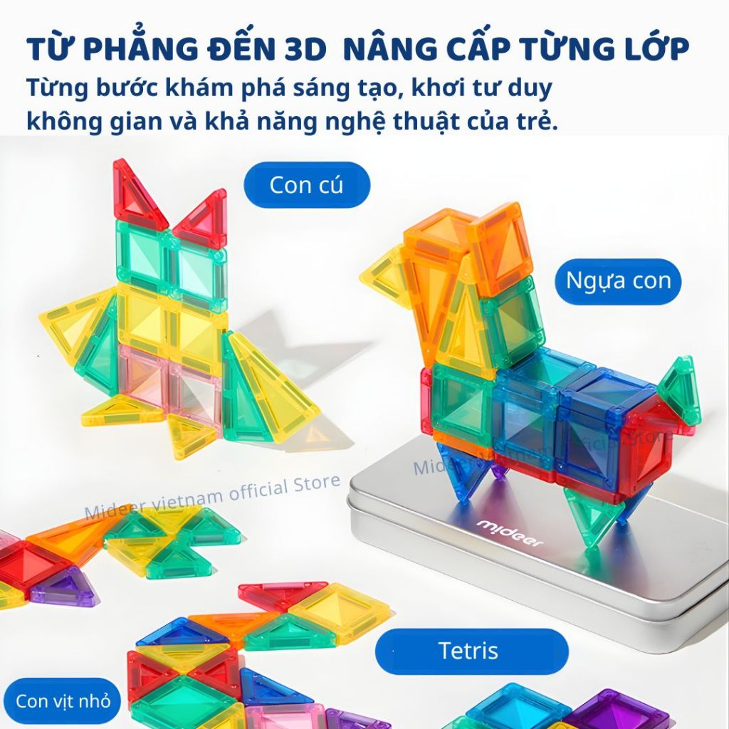 Đồ Chơi Xếp Hình Nam Châm Mini Mideer Colorful Magnetic Tiles 51 Chi Tiết 3+