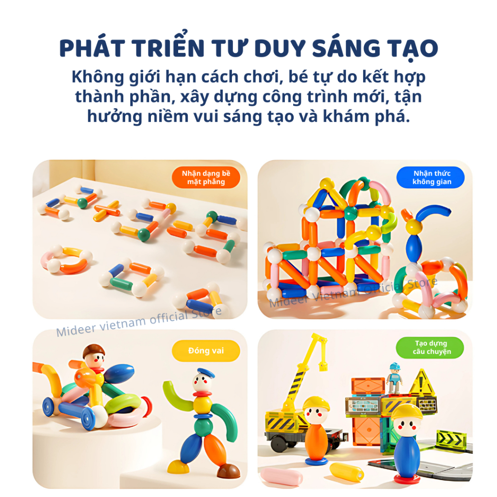 Đồ Chơi Nam Châm Xếp Hình Mideer Growth PLUS Magnetic Building Sticks 3+