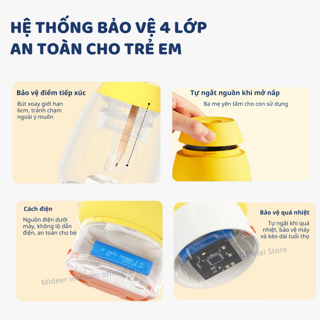 Gọt Bút Chì Điện Tự Động Màu Xanh Mideer Automatic Pencil Sharpener 3+