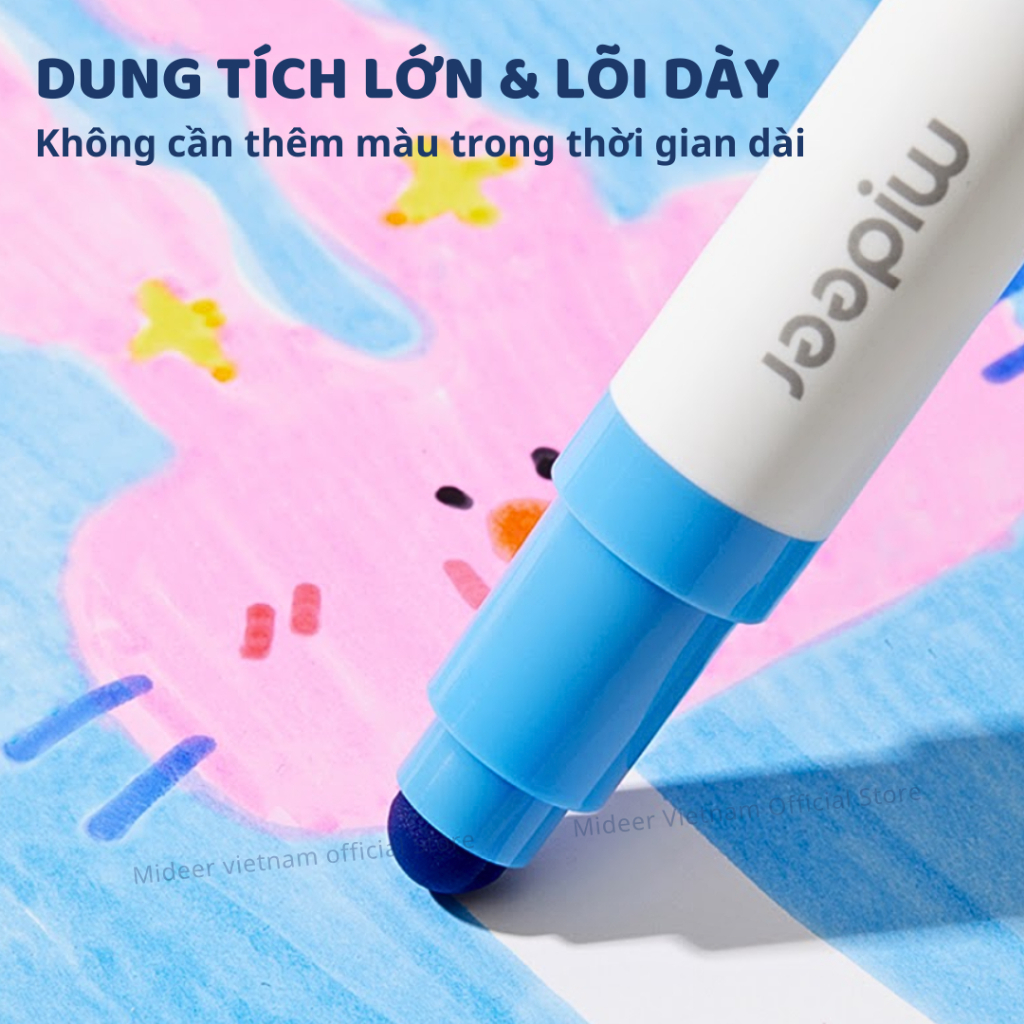 Bút Màu Nước 2 Đầu Kèm Con Dấu Mideer Round-Tip Stamper Washable Marker 6 Màu 3+