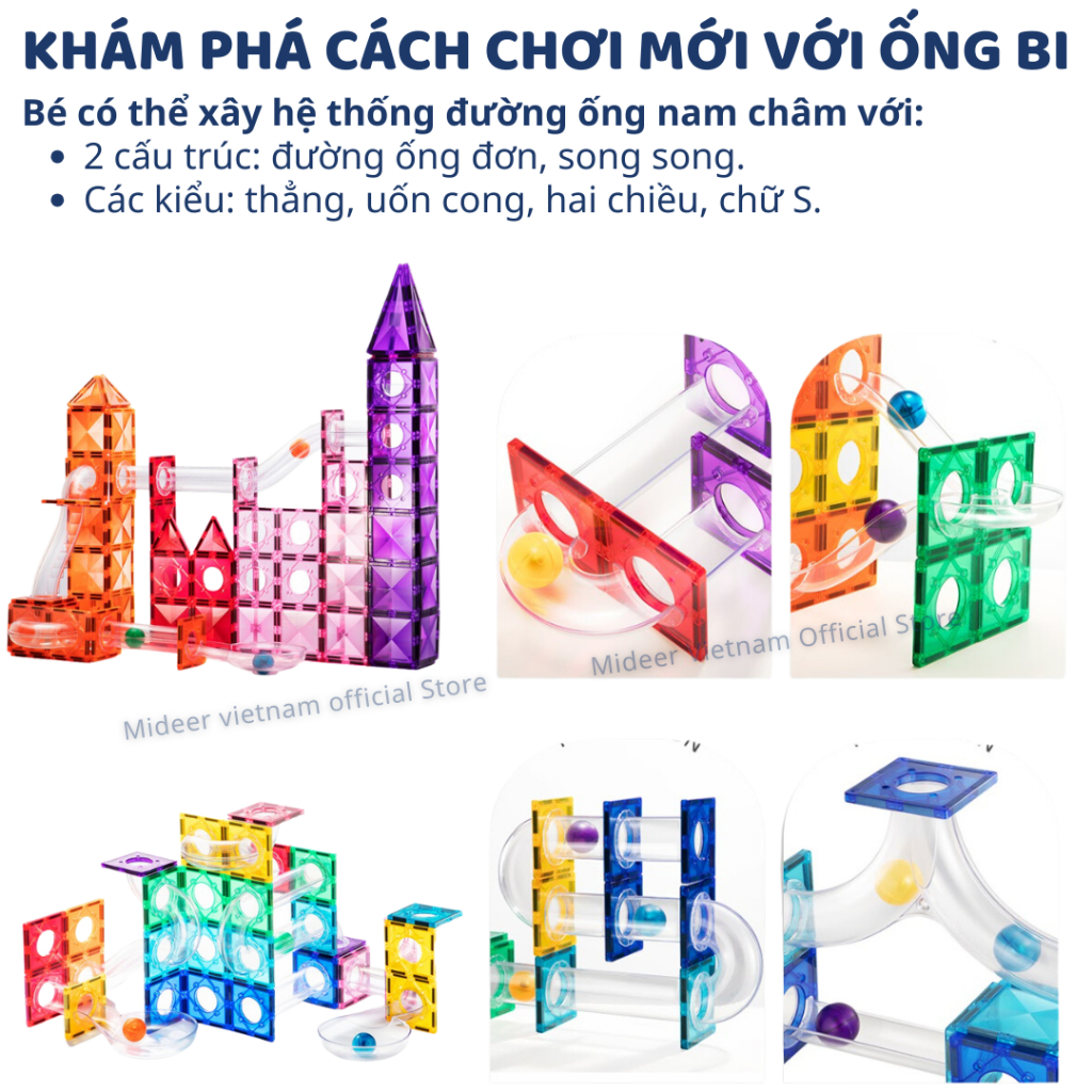 Đồ Chơi Xếp Hình Nam Châm Đường Bóng Mideer Colorful Magnetic Tiles- Marble Run 100 Chi Tiết 3+