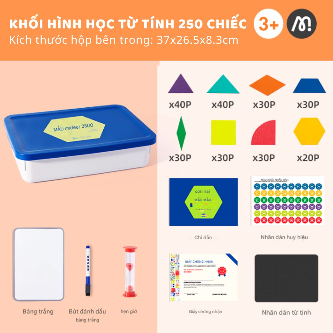 Đồ Chơi Xếp Hình Nam Châm Bằng Gỗ 250 Mảnh Mideer Pattern Blocks 3+