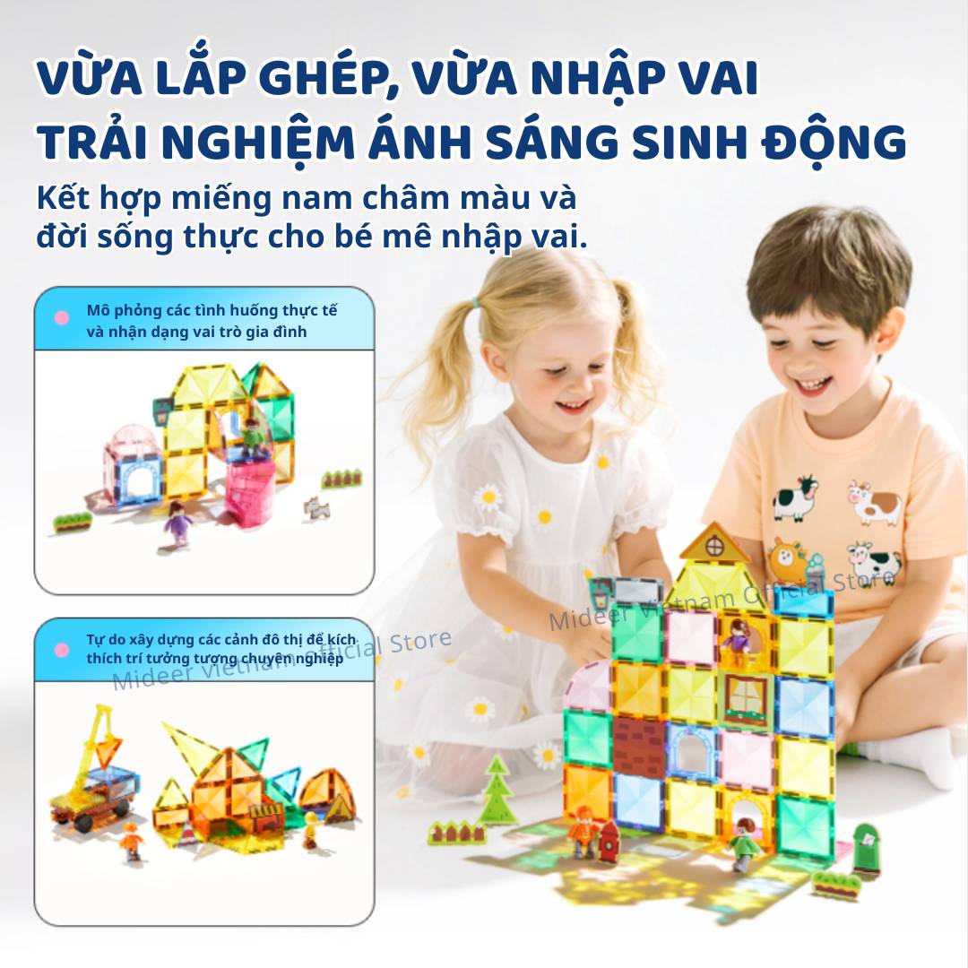 Đồ Chơi Xếp Hình Nam Châm Gia Đình Mideer Colorful Magnetic Tiles 32 Chi Tiết 3+