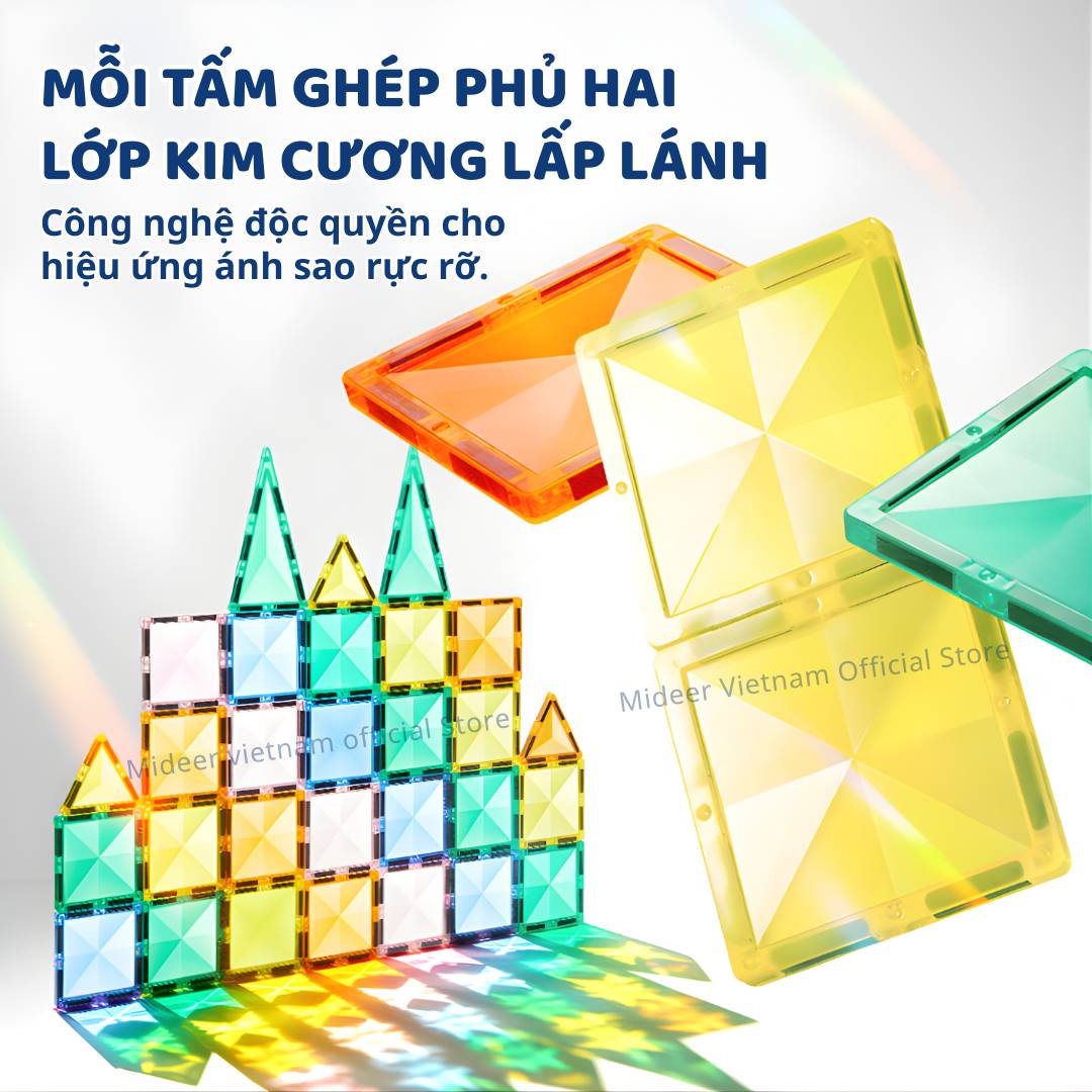 Đồ Chơi Xếp Hình Nam Châm Gia Đình Mideer Colorful Magnetic Tiles 32 Chi Tiết 3+