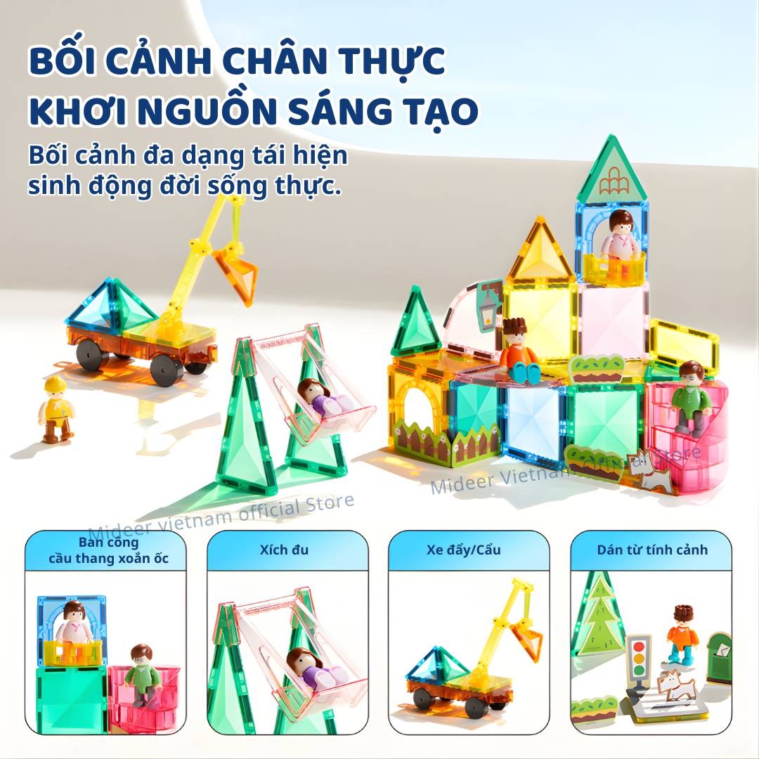 Đồ Chơi Xếp Hình Nam Châm Gia Đình Mideer Colorful Magnetic Tiles 32 Chi Tiết 3+