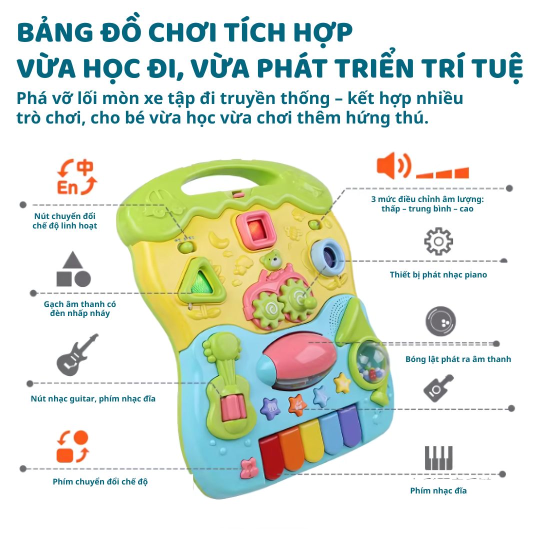 Xe Đẩy Tập Đi Cho Bé Kèm Bảng Đồ Chơi Montessori Goodway Music Baby Walker 6m+