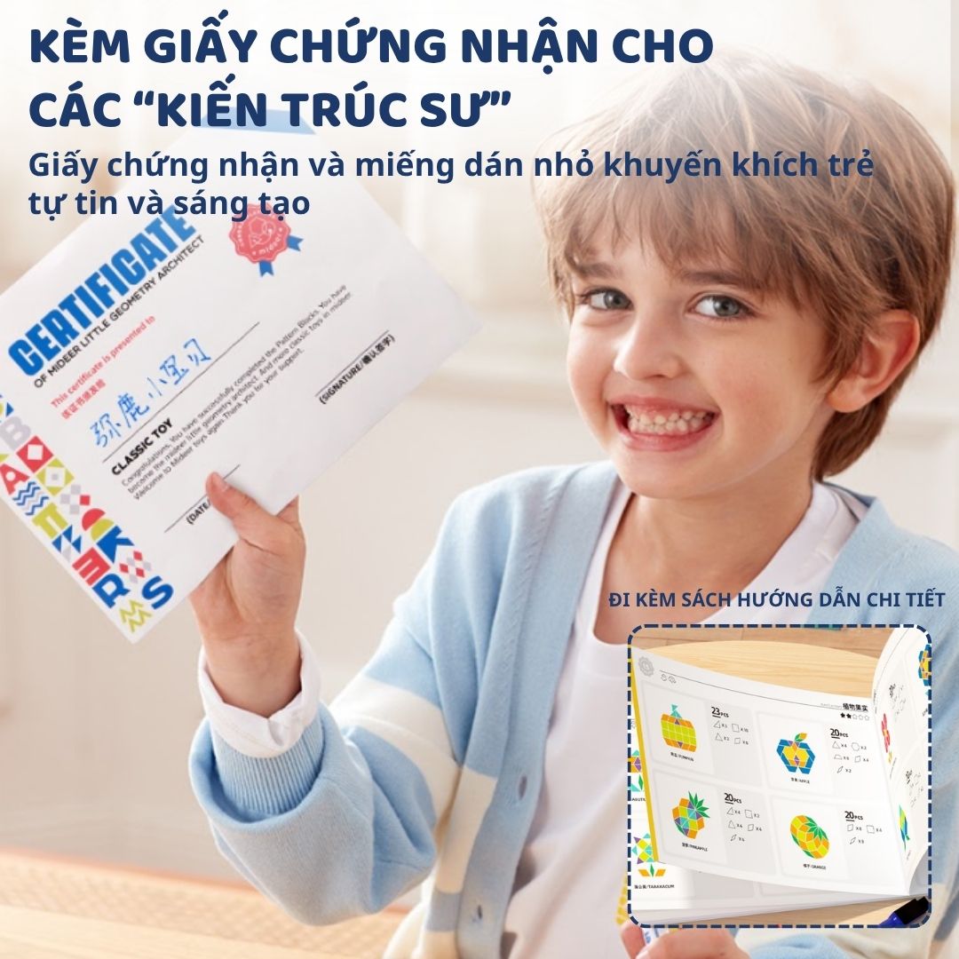 Đồ Chơi Xếp Hình Nam Châm Bằng Gỗ 250 Mảnh Mideer Pattern Blocks 3+