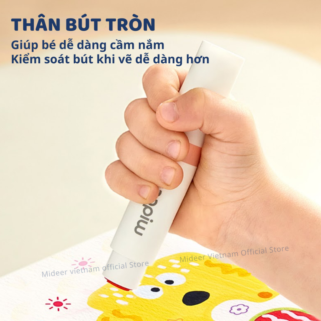 Bút Màu Nước 2 Đầu Kèm Con Dấu Mideer Round-Tip Stamper Washable Marker 6 Màu 3+