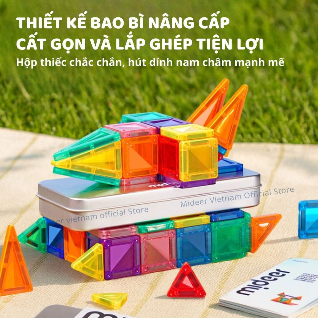 Đồ Chơi Xếp Hình Nam Châm Mini Mideer Colorful Magnetic Tiles 51 Chi Tiết 3+