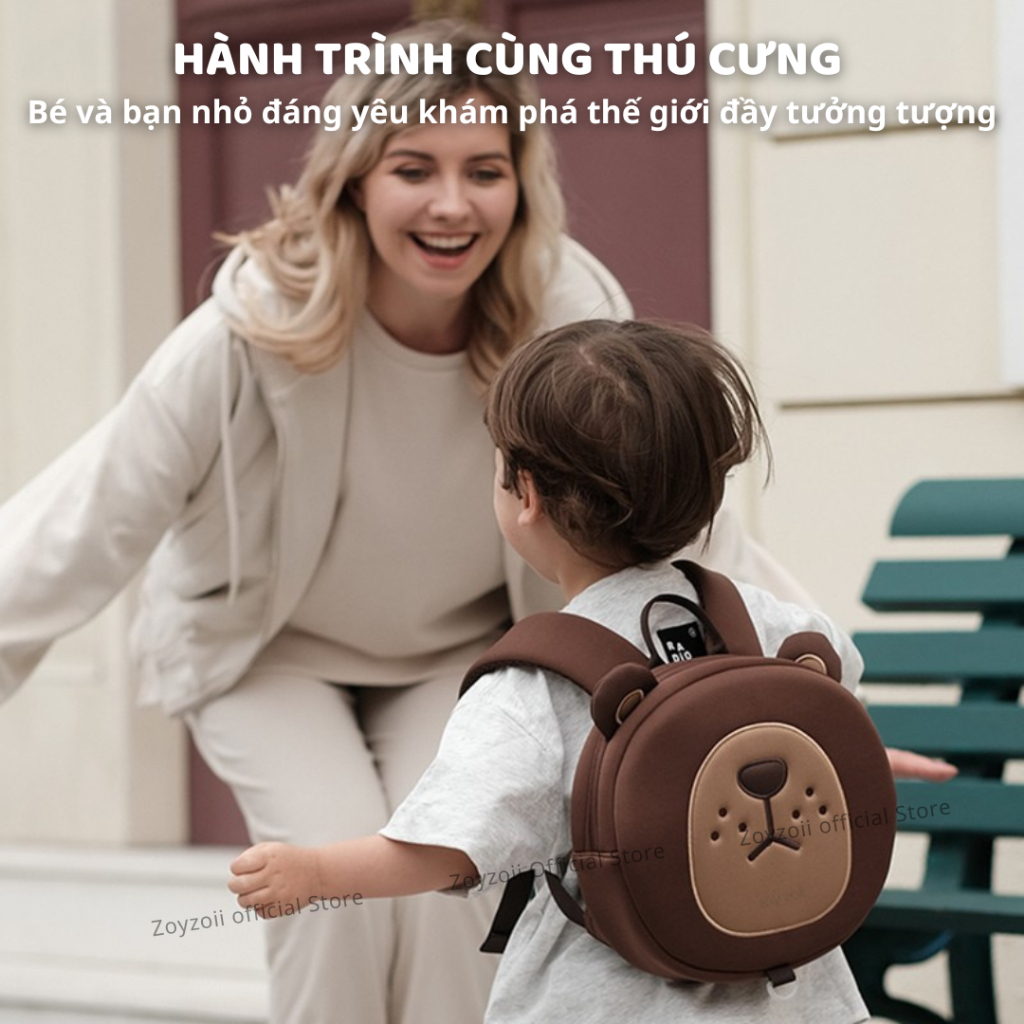 Balo Cho Bé Mầm Non Zoyzoii Animal Series B32 Gấu Nâu