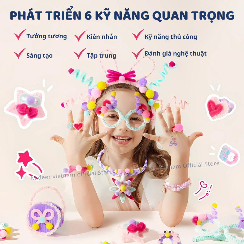 Đồ Chơi Thủ Công Kẽm Nhung Làm Kẹp Tóc Mideer Chenille Stem Craft 8+