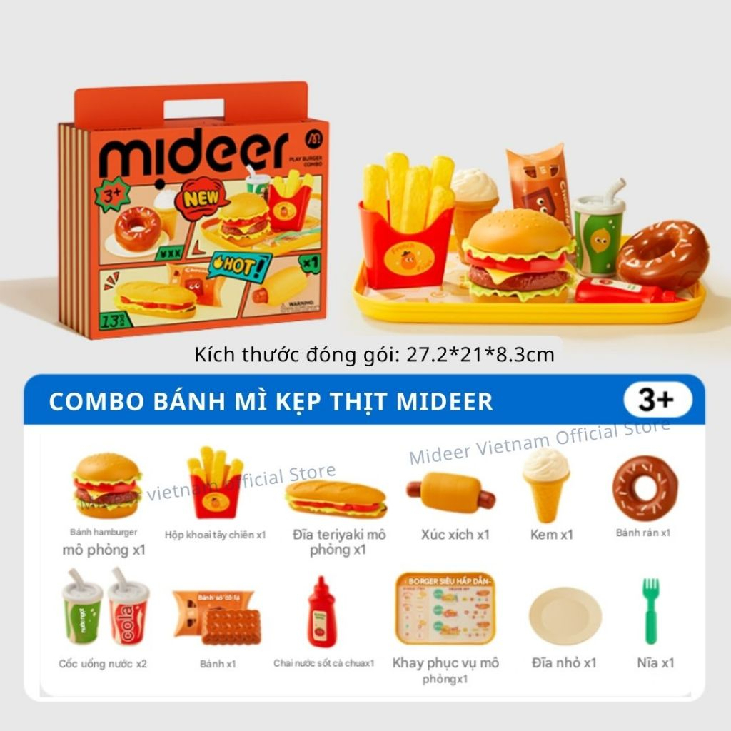 Đồ Chơi Nhập Vai Nấu Ăn Cho Bé Mideer Play Burger Combo 3+