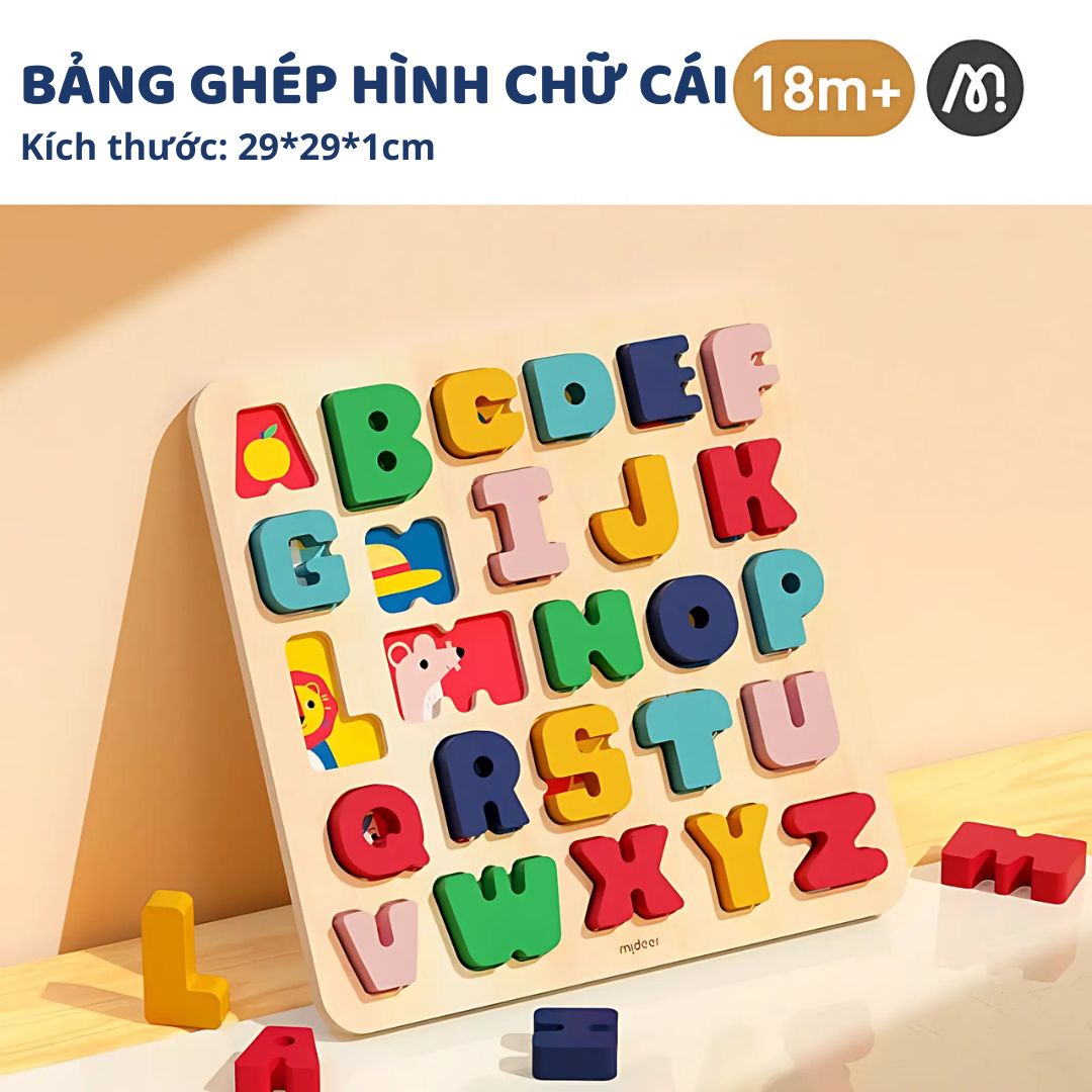 Bảng Ghép Hình Chữ Cái Mideer Wooden Peg Puzzles 18m+
