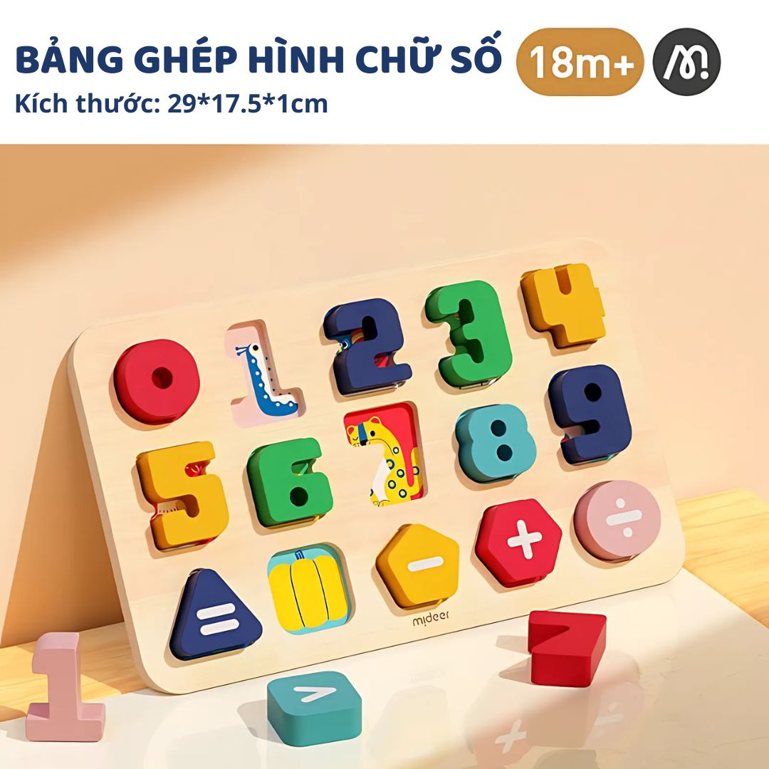 Bảng Ghép Hình Chữ Số Mideer Wooden Peg Puzzles 18m+