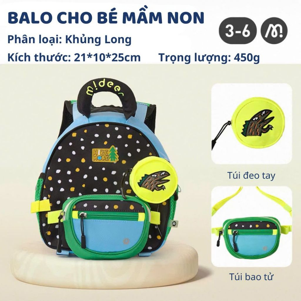 Balo Cho Bé Mầm Non Siêu Nhẹ Màu Đen Mideer Outing Kids Backpack 1-5 Tuổi