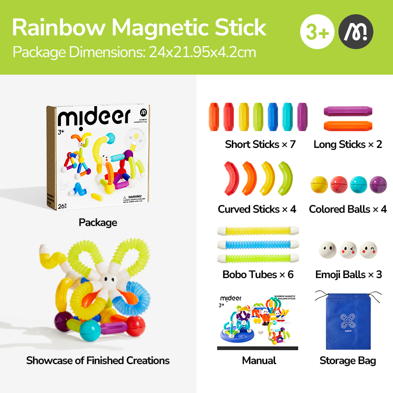 Đồ Chơi Xếp Hình Nam Châm Mideer Rainbow Magnetic Building Sticks 26 Chi Tiết 3+