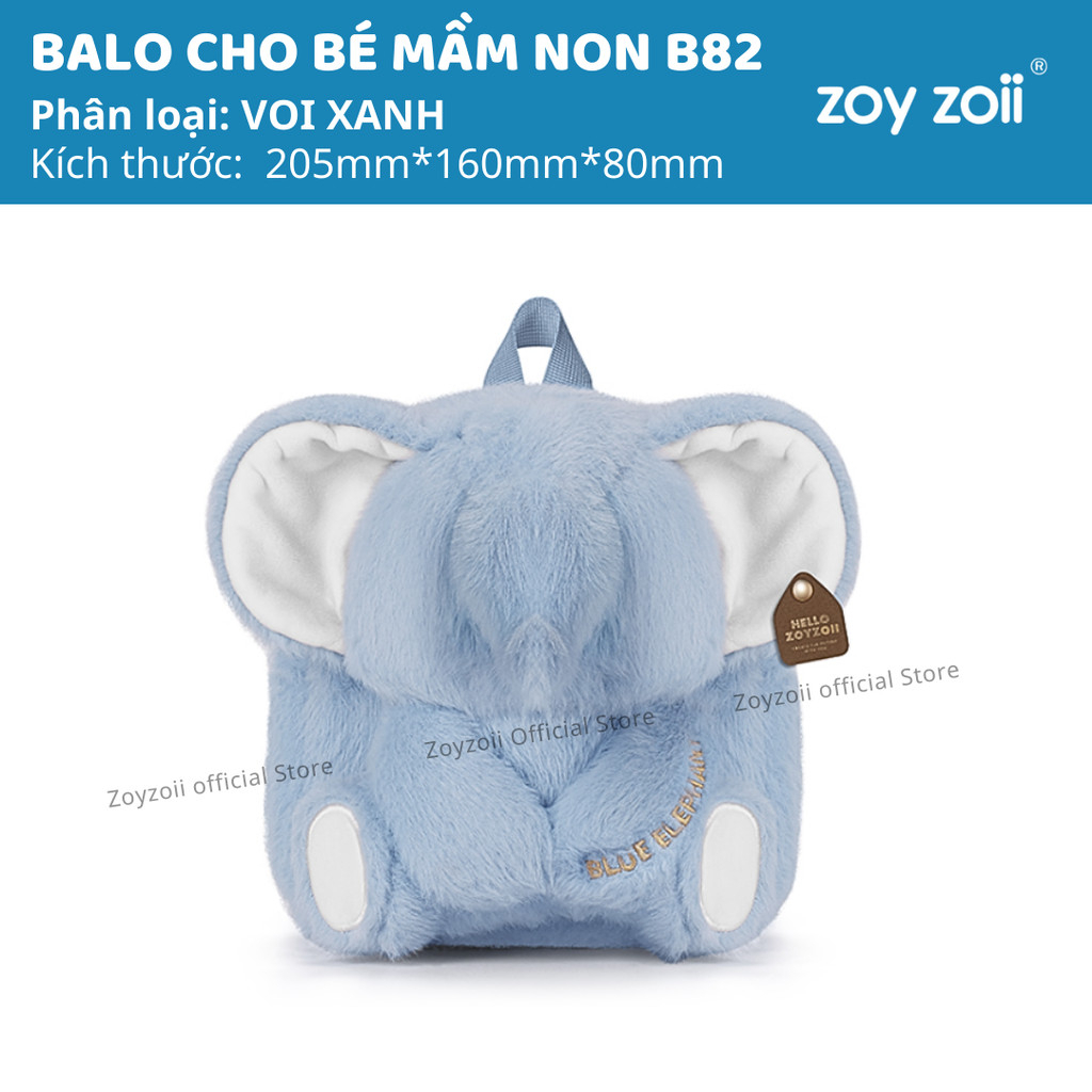 Balo Cho Bé Mầm Non Hình Gấu Bông Zoyzoii Kids Backpack B82 Voi Xanh