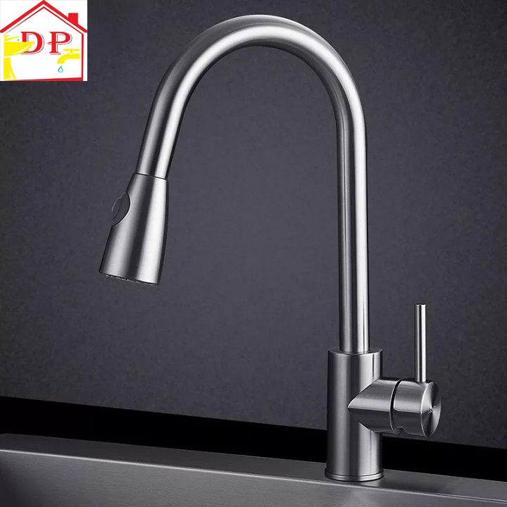 Vòi rửa bát, rửa chén nóng lạnh inox dây rút tiện dụng GIORMANI VRB25 kèm dây cấp nước inox