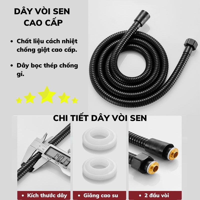 Bộ vòi hoa sen chỉnh chế độ nước màu đen có nút tắt mở tiện dụng VHS14