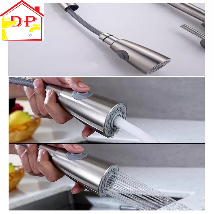 Vòi rửa bát, rửa chén nóng lạnh inox dây rút tiện dụng GIORMANI VRB25 kèm dây cấp nước inox