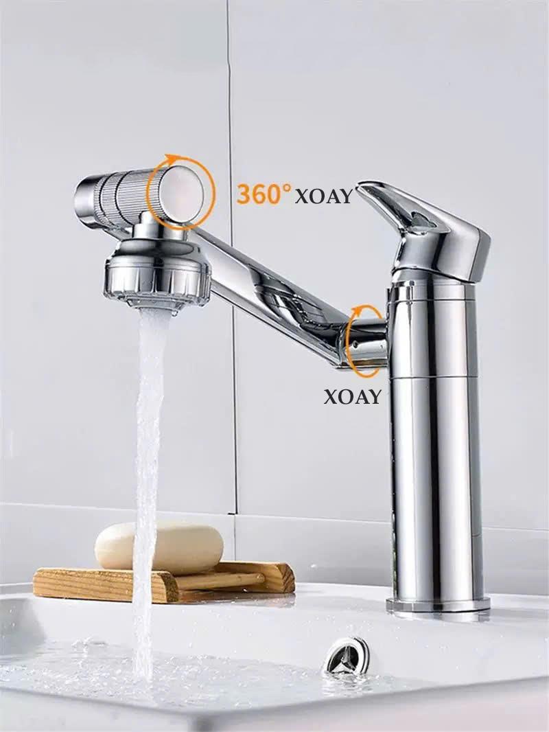 Vòi rửa mặt, vòi lavabo nóng lạnh cần xoay 360 2 chế độ nước GIORMANI SNL65 kèm đôi dây cấp nước inox