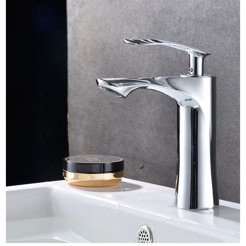 Vòi lavabo, vòi rửa mặt GIORMANI nóng lạnh lá liễu cao cấp SNL60 kèm đôi dây cấp inox