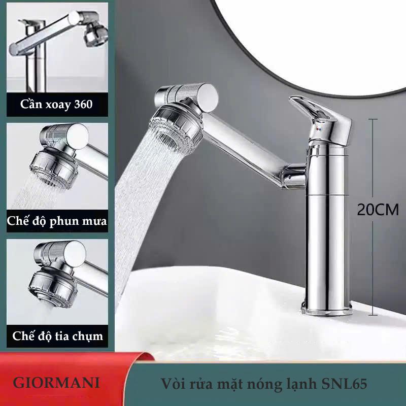 Vòi rửa mặt, vòi lavabo nóng lạnh cần xoay 360 2 chế độ nước GIORMANI SNL65 kèm đôi dây cấp nước inox