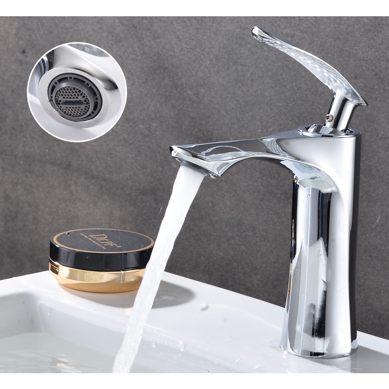 Vòi lavabo, vòi rửa mặt GIORMANI nóng lạnh lá liễu cao cấp SNL60 kèm đôi dây cấp inox