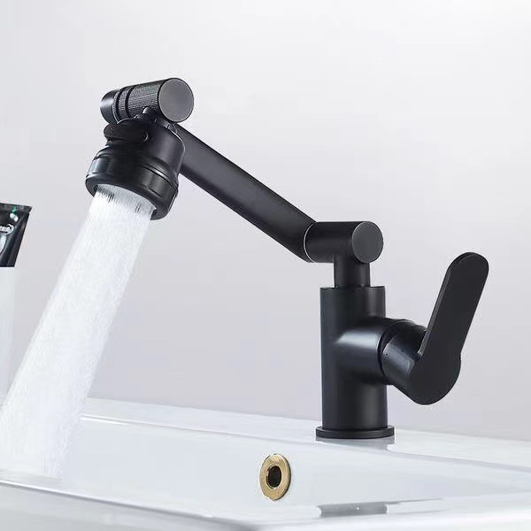 Vòi lavabo, vòi rửa mặt GIORMANI nóng lạnh cần xoay 360 độ  mạ đen SNL50 kèm đôi dây cấp inox