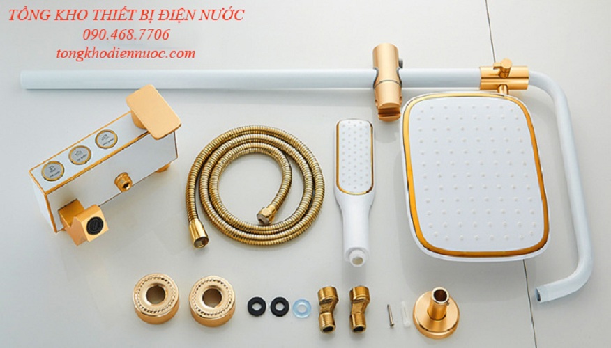 Bộ sen cây tắm nóng lạnh vàng trắng 3 nút cao cấp GIORMANI SC29