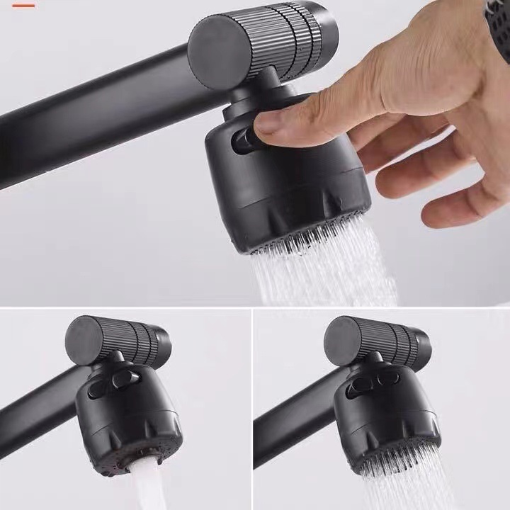 Vòi lavabo, vòi rửa mặt GIORMANI nóng lạnh cần xoay 360 độ  mạ đen SNL50 kèm đôi dây cấp inox