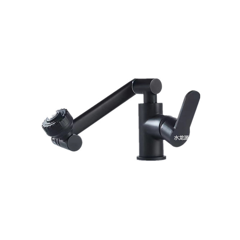 Vòi lavabo, vòi rửa mặt GIORMANI nóng lạnh cần xoay 360 độ  mạ đen SNL50 kèm đôi dây cấp inox