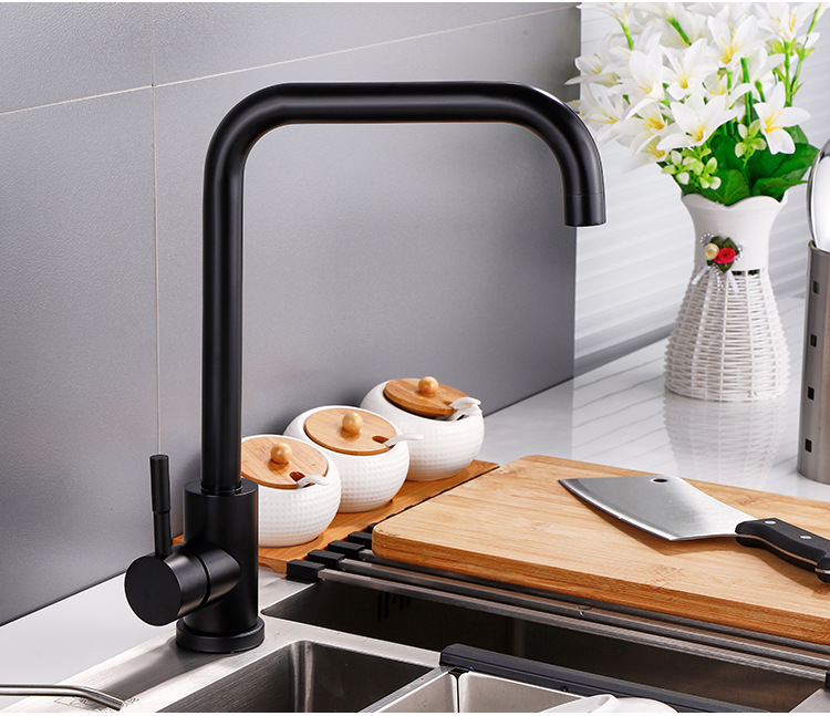 Vòi rửa bát, rửa chén nóng lạnh cần vuông inox mạ đen GIORMANI VRB24 kèm dây cấp nước inox