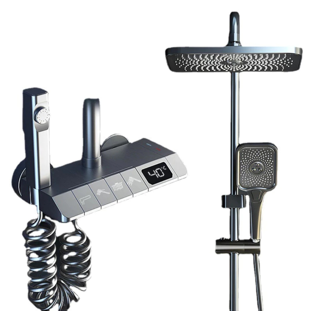 Bộ sen cây tắm phím đàn nóng lạnh mạ màu titan cao cấp có đèn led hiển thị nhiệt độ GIORMANI SC39