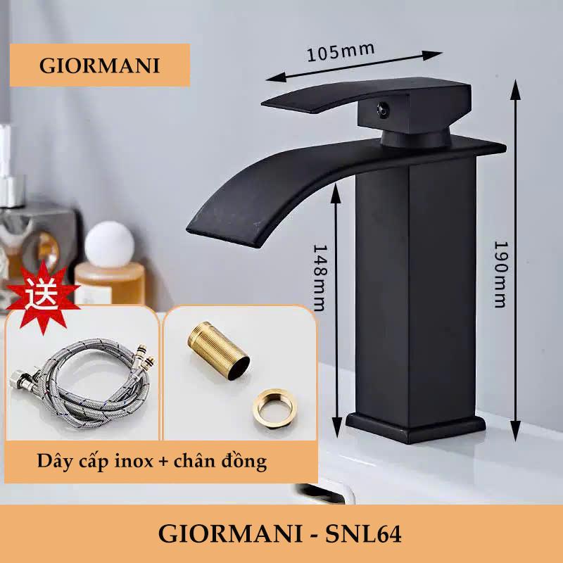 Vòi rửa mặt, vòi lavabo nóng lạnh mạ đen cao cấp GIORMANI SNL64 kèm đôi dây cấp nước inox