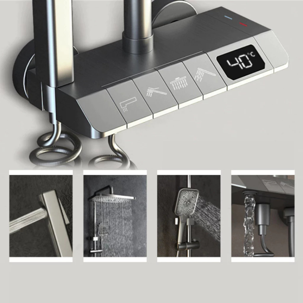 Bộ sen cây tắm phím đàn nóng lạnh mạ màu titan cao cấp có đèn led hiển thị nhiệt độ GIORMANI SC39
