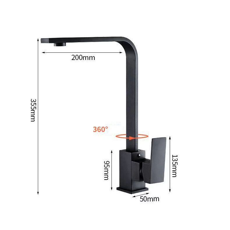 Vòi rửa bát, rửa chén nóng lạnh vuông hợp kim đồng mạ đen cao cấp GIORMANI VRB28 kèm dây cấp nước inox