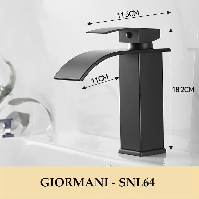 Vòi rửa mặt, vòi lavabo nóng lạnh mạ đen cao cấp GIORMANI SNL64 kèm đôi dây cấp nước inox