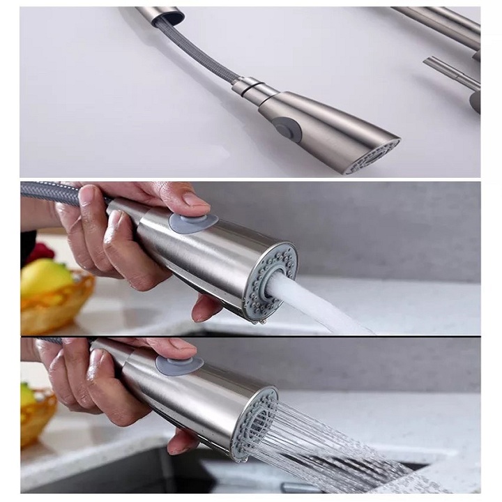 Vòi rửa bát, rửa chén nóng lạnh inox dây rút tiện dụng GIORMANI VRB25 kèm dây cấp nước inox