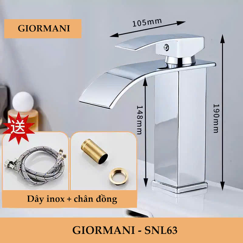 Vòi lavabo, vòi rửa mặt GIORMANI nóng lạnh cao cấp SNL63 kèm đôi dây cấp inox