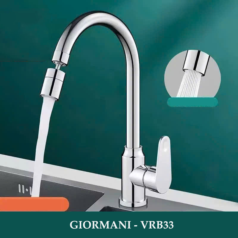 Vòi rửa chén, rửa bát GIORMANI nóng lạnh hợp kim đồng mạ crom đầu xoay 360 tiện dụng VRB33 kèm đôi dây cấp nước inox