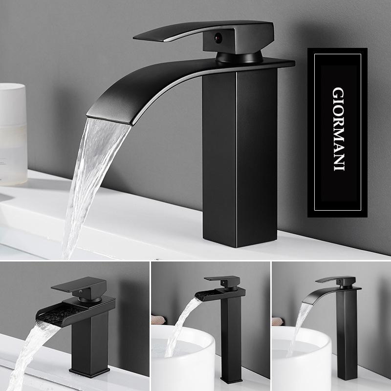 Vòi rửa mặt, vòi lavabo nóng lạnh mạ đen cao cấp GIORMANI SNL64 kèm đôi dây cấp nước inox