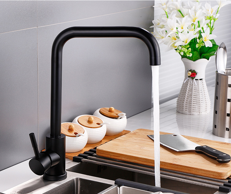 Vòi rửa bát, rửa chén nóng lạnh cần vuông inox mạ đen GIORMANI VRB24 kèm dây cấp nước inox