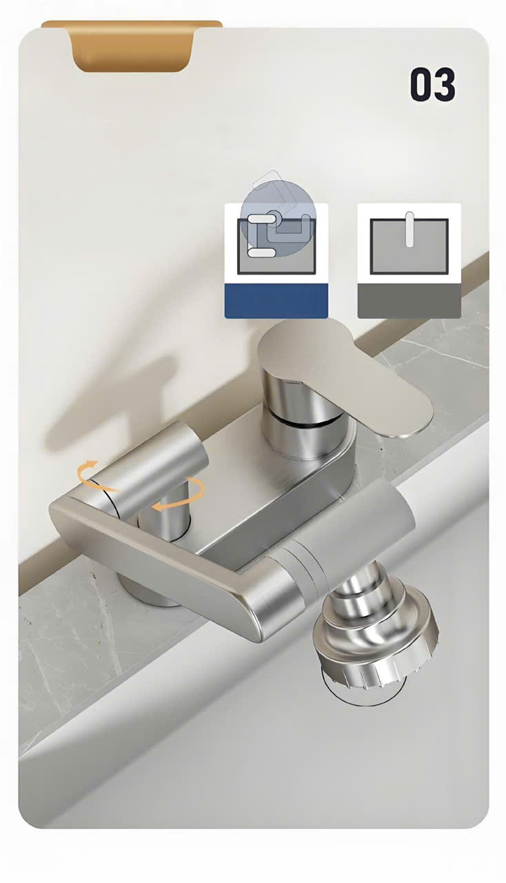 Vòi rửa mặt, vòi lavabo nóng lạnh inox 304 cần xoay ổ bi 2 chế nước GIORMANI SNL59 kèm đôi dây cấp nước inox